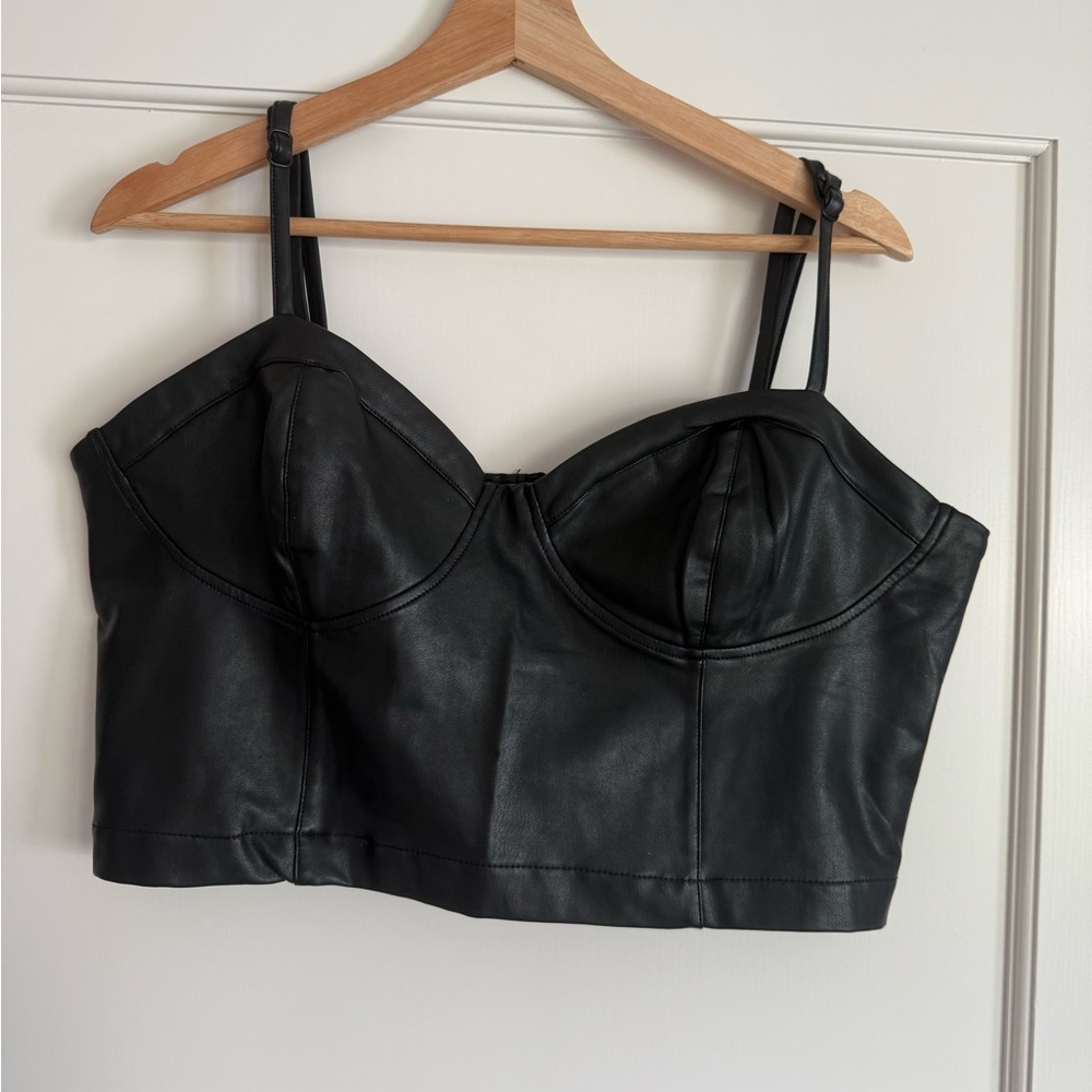 Guess | Black Vegan Leather Bustier Top | Size XL